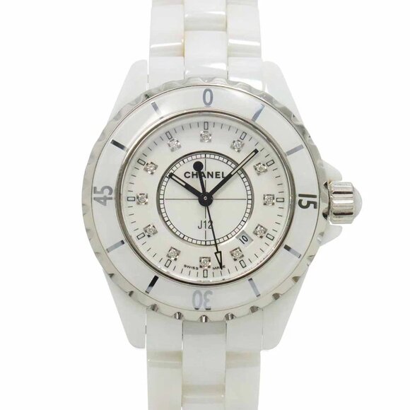 CHANEL J12 33mm H1628 12P Diamond Quartz White Dial Ladies Watch 90290705 - Picture 1 of 8